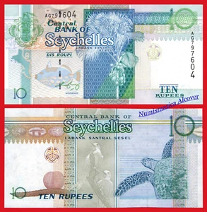SEYCHELLES ISLAS 10 Rupees rupias 1998-2008 Pick 36b SC / UNC - Imagen 1 de 1