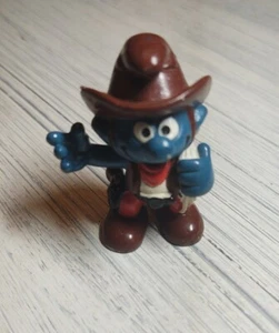 Vintage Cowboy Puffo 20122 Figura Stivali Cappello Giocattolo PVC Peyo Anni 80 - Foto 1 di 5