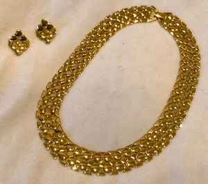 Vintage Napier Wide Link Gold-tone Necklace Earrings Set - Picture 1 of 7