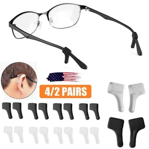 4 Pair Anti Slip Glasses Ear Hooks Tip Eyeglasses Grip Temple Holder Silicone US - Picture 1 of 11