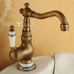 Grifo mezclador de lavabo con mango de porcelana vintage - Imagen 1 de 4