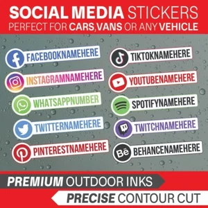 2x Etiqueta de redes sociales Logotipo a todo color Vehículo FURGONETA COCHE Ventana Parachoques Calcomanía Pegatina - Imagen 1 de 2