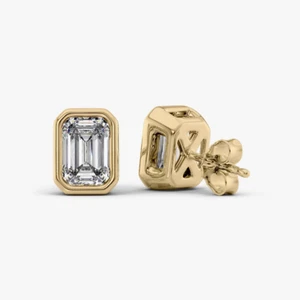 Pendiente de oro amarillo de 18 quilates para mujer de 2,00 quilates creado por laboratorio IGI corte esmeralda diamante tachuela - Imagen 1 de 8