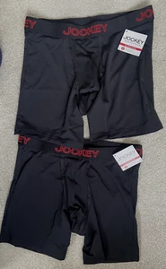 Lot of 2 pairs Jockey Men’s Chafe-Proof Microfiber Pouch Boxer Briefs Black MED - Picture 1 of 4