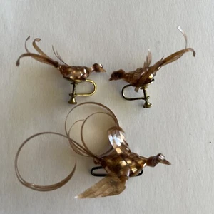 Vintage Pin Brooch Screw Back Earrings Origami Woven Foil Asian Jewelry Set - Picture 1 of 12
