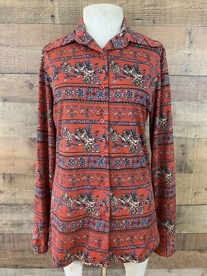 Camisa Blusa Vintage Años 70 Hippie Cuello Daga Abotonada Talla M Boho Mod Foto 1 de 4