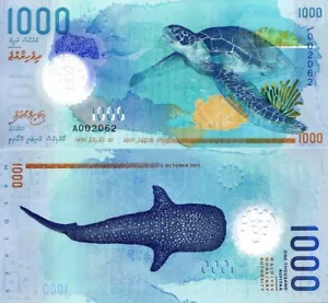 Schönstes Geld der Welt ~ Original Malediven 1000 Rufiyaa Polymer P 31 UNC - Bild 1 von 4