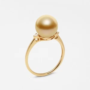 5 A 9,5 mm + runder reiches Gold Südseeperlen Ring 18 K Gelbgold & Diamanten, 6,5 # - Bild 1 von 6