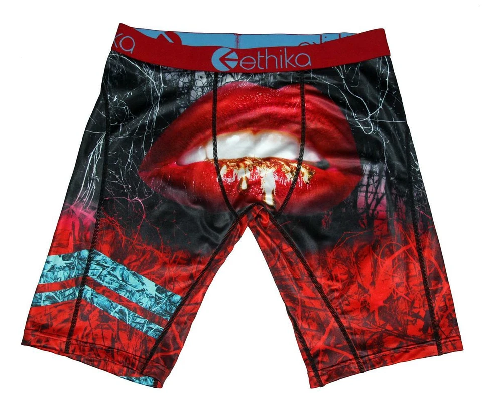 Ethika the Staple KILLER LIPS Abstract Red Black Grey Long Men's Boxers DISC - Image 1 of 1