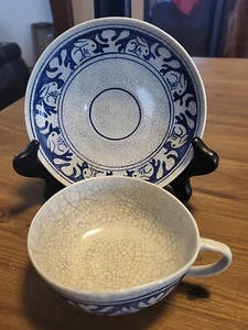 Dedham Pottery Bunny Rabbit Tea Coffee Cup And Saucer Crackled Finish Antique B - Picture 1 of 15