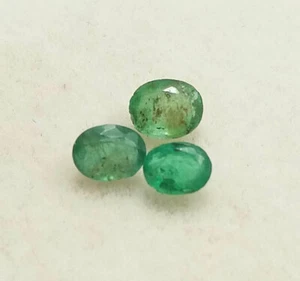 0.57 Ct Natural Oval Cut Top Green Zambian Emerald 3 Pcs Lot Untreated Loose Gem - Picture 1 of 6