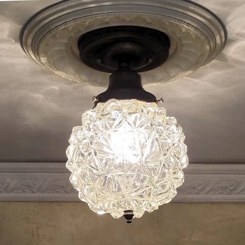 209c Antique vintage 20's 40's Glass Ceiling Light Fixture Globe hall porch bath Cover