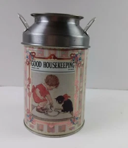 1992 Vintage Good Housekeeping Sammlerstück Blechdose Olivendose 6"x3,5" Mädchen Katze Kätzchen - Bild 1 von 12