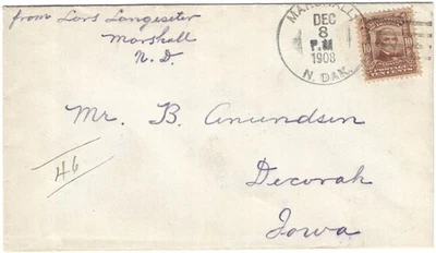 USA Recent Find 10 Ct 1908 Defin, North Dakota To Iowa, Centering! (U100) - Image 1 of 2