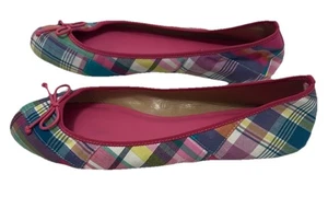 Talbots Madras Flat Ballet Shoes Size 7 Pink Green Blue Casual Work Shoes - Picture 1 of 7