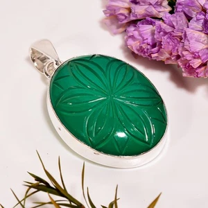 Green Chalcedony Ethnic Handmade 925 Sterling Silver Pendant 1.7" GSR-4959 - Picture 1 of 2