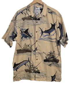 Guy Harvey AFTCO Bluewater Fishing Shirt XL Marlin Boat Print Hawaiian Button Up - Picture 1 of 4