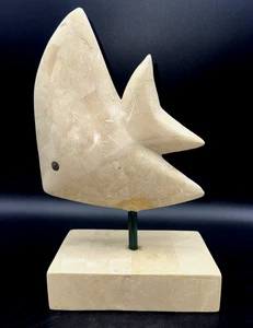 10" -11" Fisch Kunst Mid Century Modern zusammengesetzter Marmor Engel Fisch auf Sockel - Bild 1 von 17