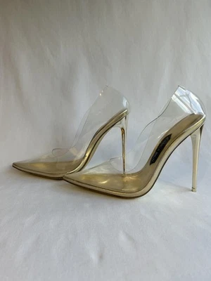 Zapatos Jessica Rich para mujer talla 38 punta transparente aguja tacón dorado defectos Foto 1 de 4