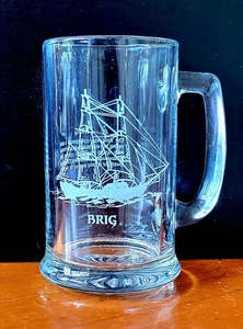 Vintage BRIG Ship Etched Glass Beer Stein – Nautical Collectible Mug - Picture 1 of 5