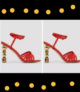 Shoe Dazzle Orange Shoes Women Embellished Gold High Heel Ginnie Sandal Size 8 - Picture 1 of 23