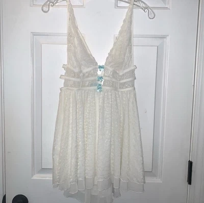 Vestido Betsey Johnson Intimates Blanco Babydoll Lindo Lencería Sin Mangas Encaje Talla S Foto 1 de 4