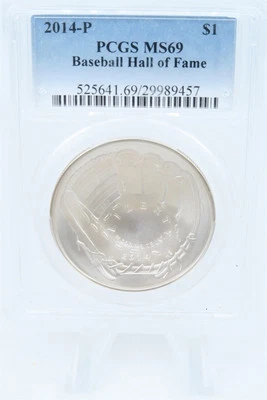 2014-P PCGS MS69 Baseball Hall Of Fame Silver Modern Commemorative Dollar - Image 1 of 2