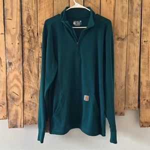 Suéter Pullover Carhartt 1/4 Cremallera Calce Relajado Para Hombres M Verde Azulado Canguro Bolsillo Ropa de Trabajo - Imagen 1 de 13