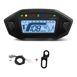 Motorcycle Speedometer Universal Tachometer LCD Digital Odometer Fuel Gauge - Picture 1 of 17