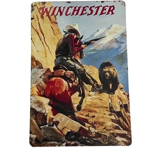 Letrero de metal Winchester vintage vaquero montar a caballo oso montaña decoración occidental - Imagen 1 de 4