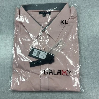 Galaxy Pink Slim-Fit Solid Dress Shirts Mens Size XL Flip Cuff Long Sleeve - Image 1 of 4