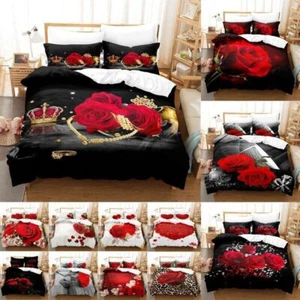 2023 Red Rose Duvet Cover Set Large Extra Large Full 3D Bedding Set Pillow Cover - Picture 1 of 41