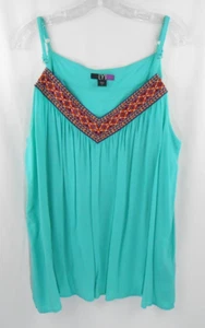 LYS Womens 2X Southwest Style Embroidery V-Neck Boho Sleeveless Tank Blouse - Picture 1 of 7