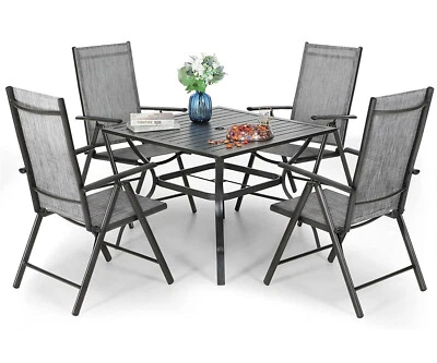 Juego de sillas de mesa de exterior sillas plegables mesa reclinable de metal muebles de patio Foto 1 de 4