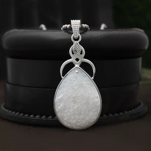 Natural Carved Mother Of Pearl 925 Sterling Silver Pendant Jewelry Gift - Picture 1 of 6