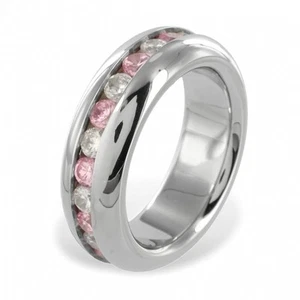 Edelstahlring hochglanzpoliert mit Zirkonia Weiß / Rosa    Größe 58 (18,4 mm Ø) - Picture 1 of 1