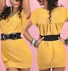 Sexy Miss Ladies Waterfall Mini Dress Top S/M 34/36 M/L 36/38 Belt Yellow New