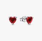 Pandora Silver Ruby Red Heart Stud Earrings