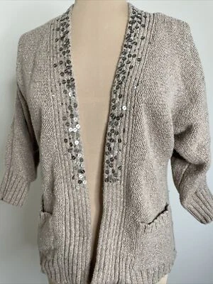 Hollister Brown Sequin Sweater Knit Cardigan Womens Top 3/4 Sleeve Open Sz L - Image 1 of 4