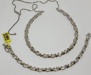 Sterling Silver Bracelet & Necklace Set with Natural Diamond Baguette MSRP $6000 - Picture 1 of 9