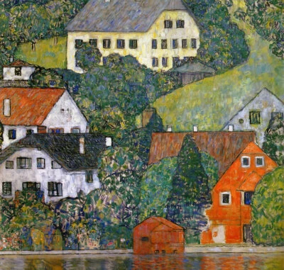 Casas en Unterach en el Attersee por Gustav Klimt pintura al óleo lata pintada a mano Foto 1 de 4