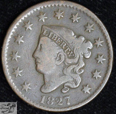 1827 Coronet Head Large Cent, Very Good+ Condition, Free Shipping, C6319 Cover