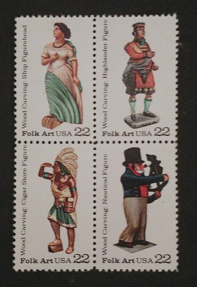 US Scott #2243a 22¢ Carved Wooden Figures, se-tenant blk of 4 Shipped Free- 1986 - Image 1 of 1