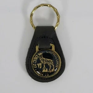 Vintage NOS Capricorn ♑ Horiscope Keychain Leather Dec 22 - Jan 19 - Picture 1 of 3