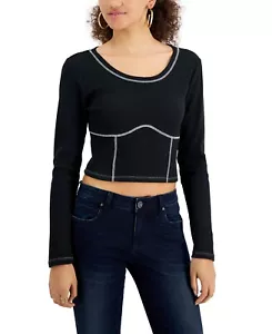 Crave Fame Juniors Corset-Seamed Top, Black, Size Large - Picture 1 of 1