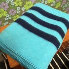 Bright Teal Blue Stripes Vintage Warm Double Blanket / Bedspread