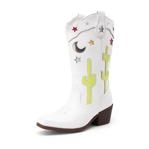 Girls Cowboy Boots Cowgirl Western Boots Square Toe Horse Riding Mid Calf Boots - Picture 1 of 21