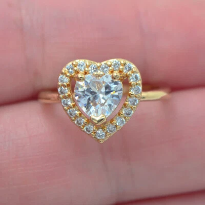 18K 黄金填充女式透明黄玉爱心永恒承诺戒指 — 第 1/2 张图片
