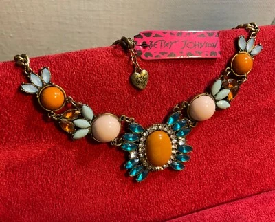 Colar Betsey Johnson cristal estrela azul flor ouro babador declaração, novo com etiquetas - Imagem 1 de 2