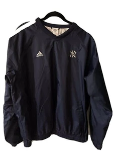 ADIDAS NY Baseball warm up pullover v-neck blue & white sz L Yankees - Picture 1 of 11